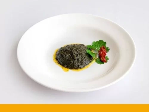 Tungrymbai, a traditional Khasi fermented soybean delicacy, served with mustard oil, green chilies, and coriander, offering a bold, earthy flavor from Meghalaya cuisine.